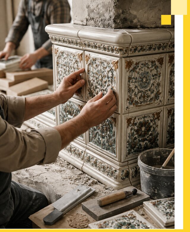 Изразцовые камины под ключ в Наро-Фоминске: проект и монтаж