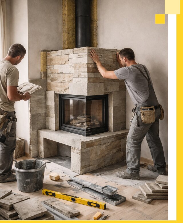 Угловые камины под ключ проект, монтаж и отделка в Наро-Фоминске