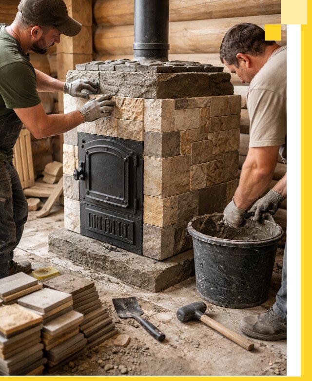 Облицовка банной печи под ключ в Наро-Фоминске: камень и плитка