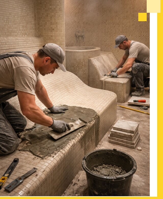 Лежаки для хамама под ключ в Наро-Фоминске, проект и монтаж