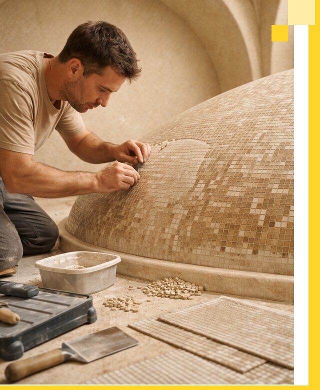 Профессиональная укладка мозаики для хамама под ключ в Наро-Фоминске